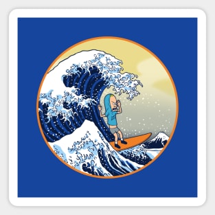 Funny Retro Japanese Great Wave Of Kanagawa Funny 90's Cartoon Magnet